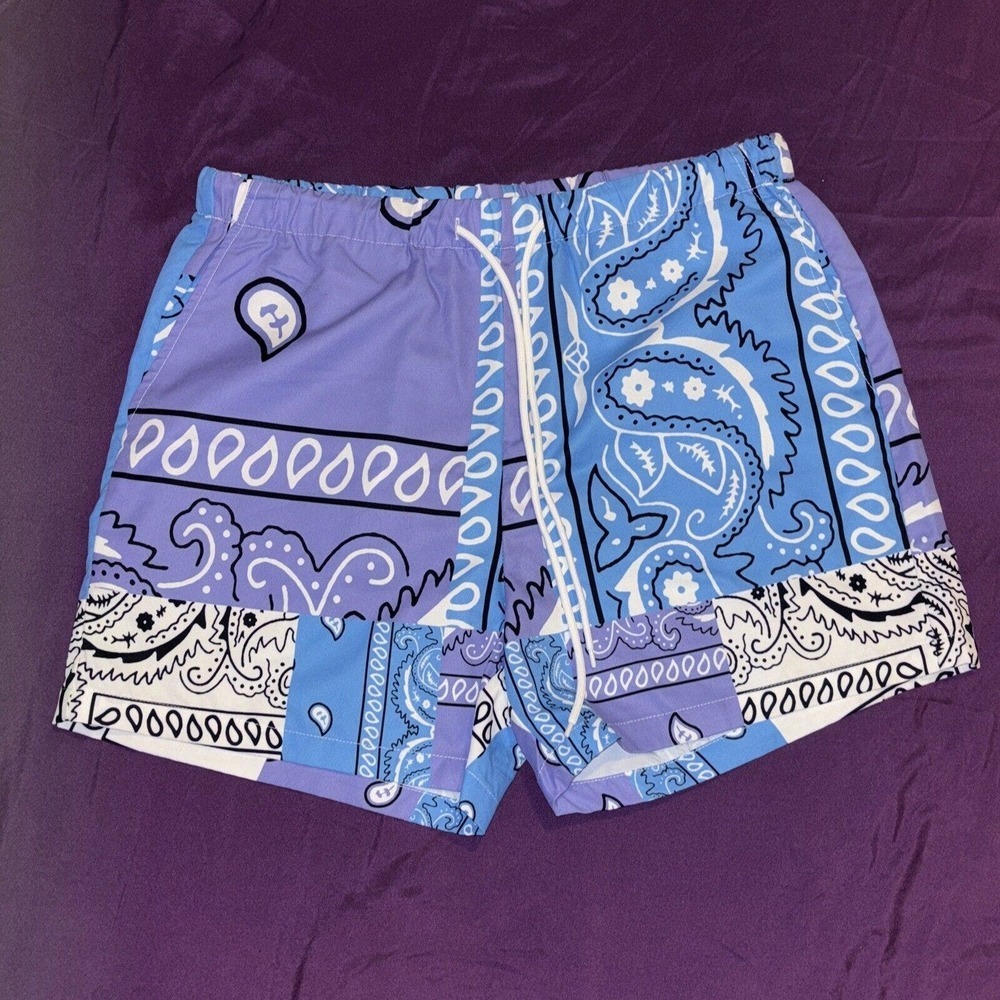 SHEIN Women's Multicolor Bandana Paisley Shorts‎ Medium Blue Purple Colorblock
